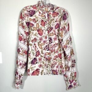 House of Harlow 1960 Floral Lace Boho Blouse Romantic Cottagecore Prairie Top